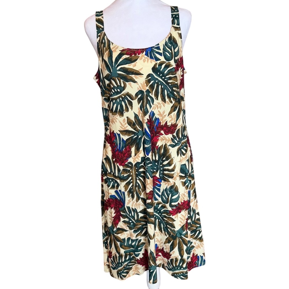 Hilo Hattie Womens Large Tropical Leaf Print Rayon Shift Dress Made in Hawaii L